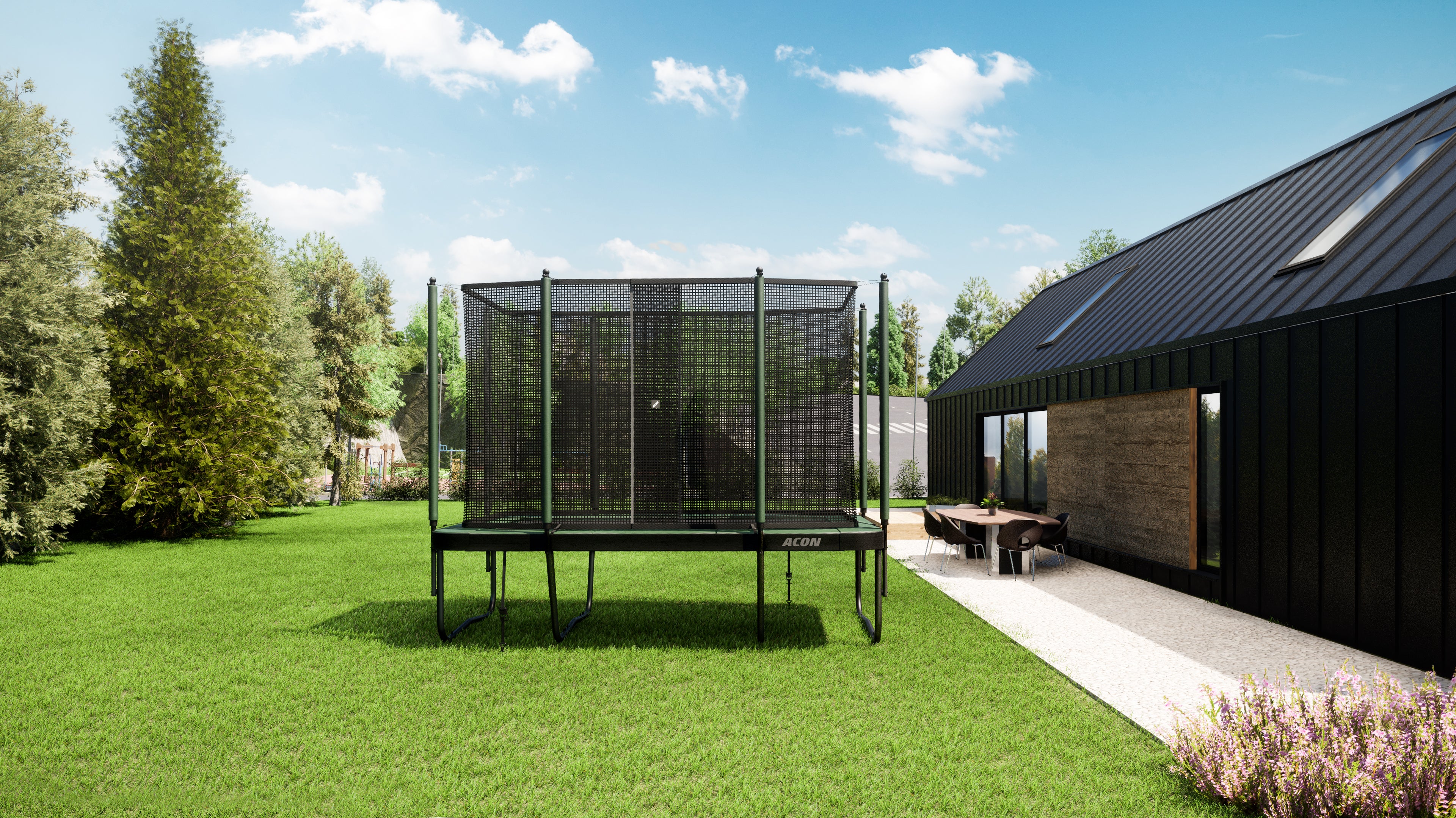 Acon 13 Sport HD trampoline in a backyard landscape