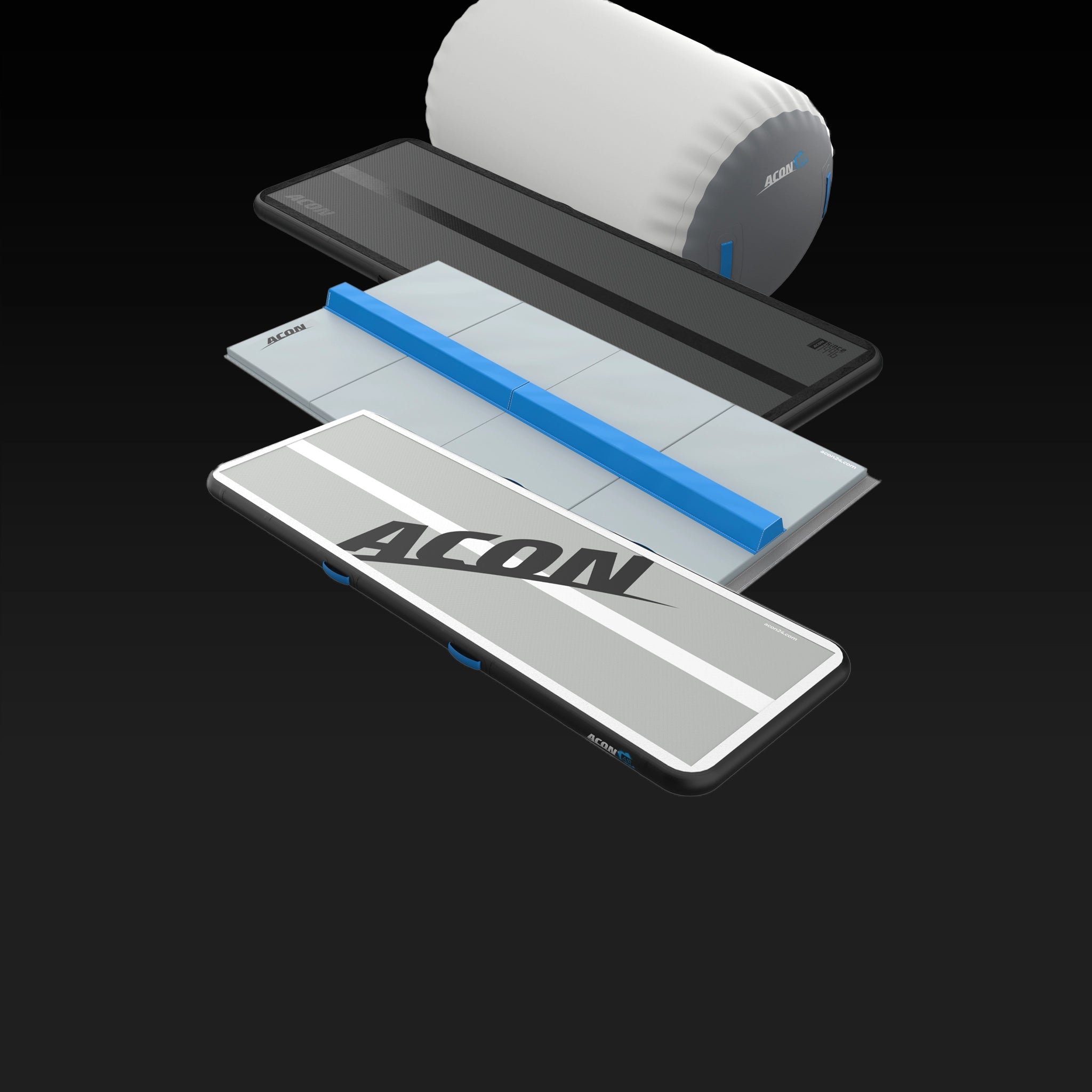 Acon airtrack 3,0m, gymnastics set, black airtrack 3,0m and big airroll.