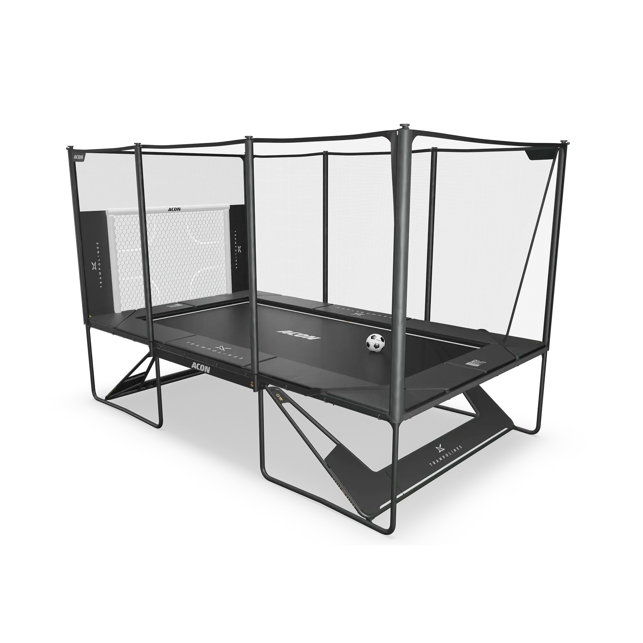 Acon X Trampoline with Soccer Goal Panel assembled.