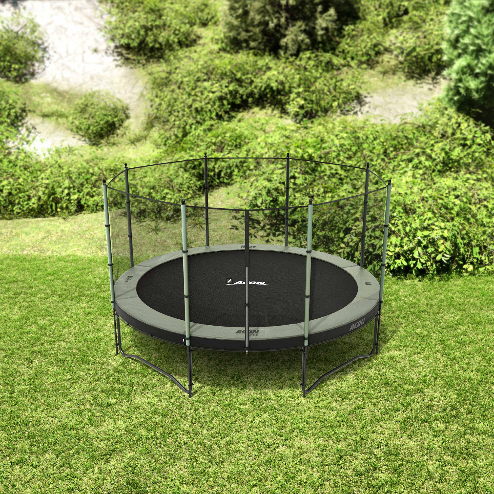 ACON Air 4,3m Trampoline with Standard Enclosure in the backyard.