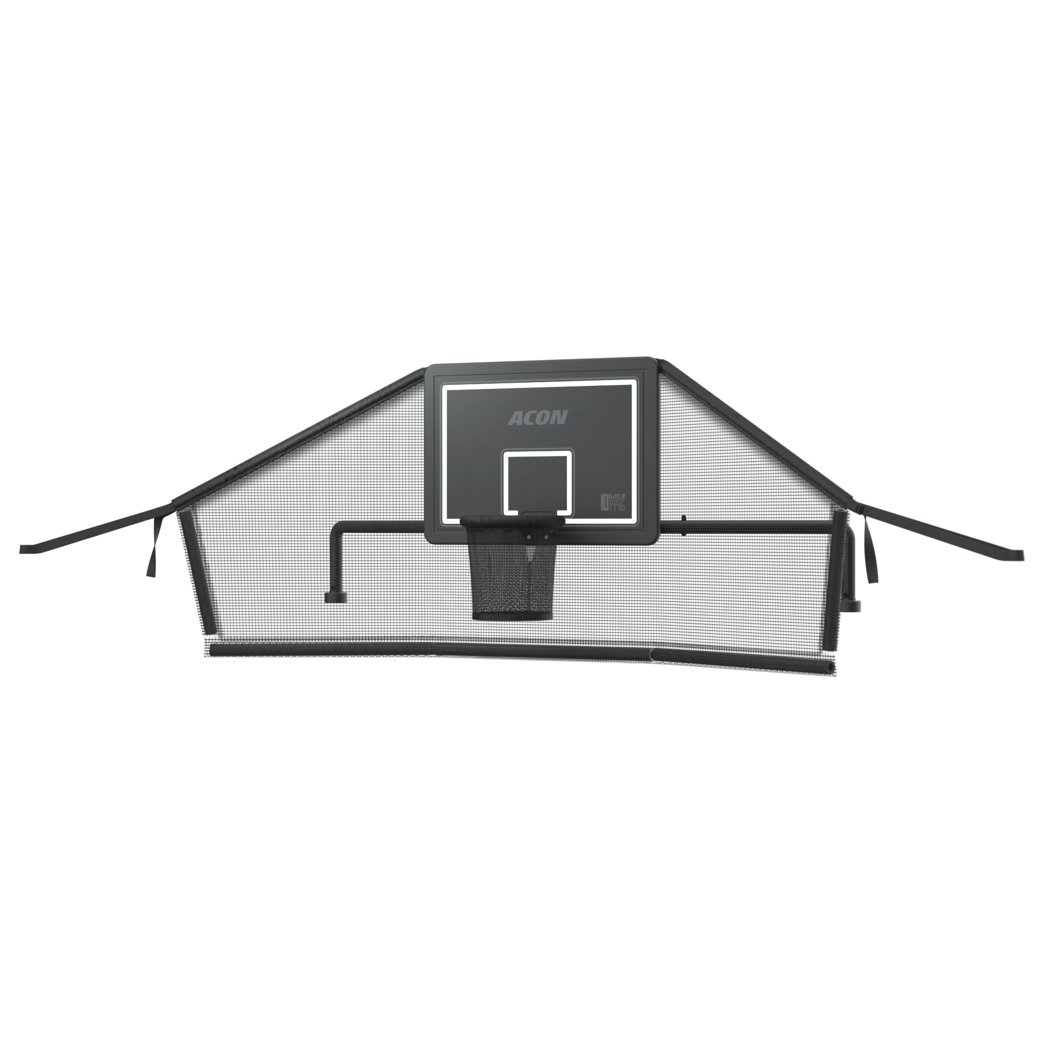 Product image of the Acon Trampoline Hoop for a rectangle trampoline and its Back Net shot against a white background.