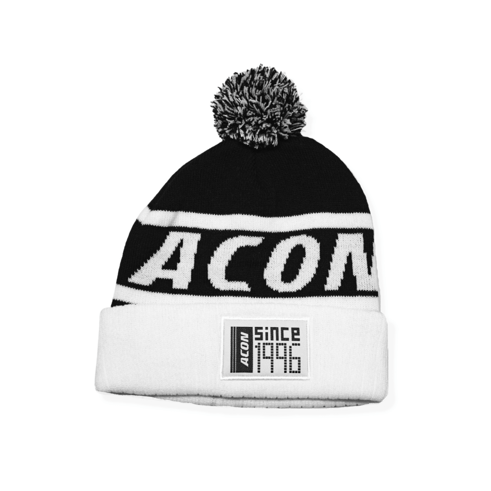 An image of the Acon Blk/Whi Beanie from the front.