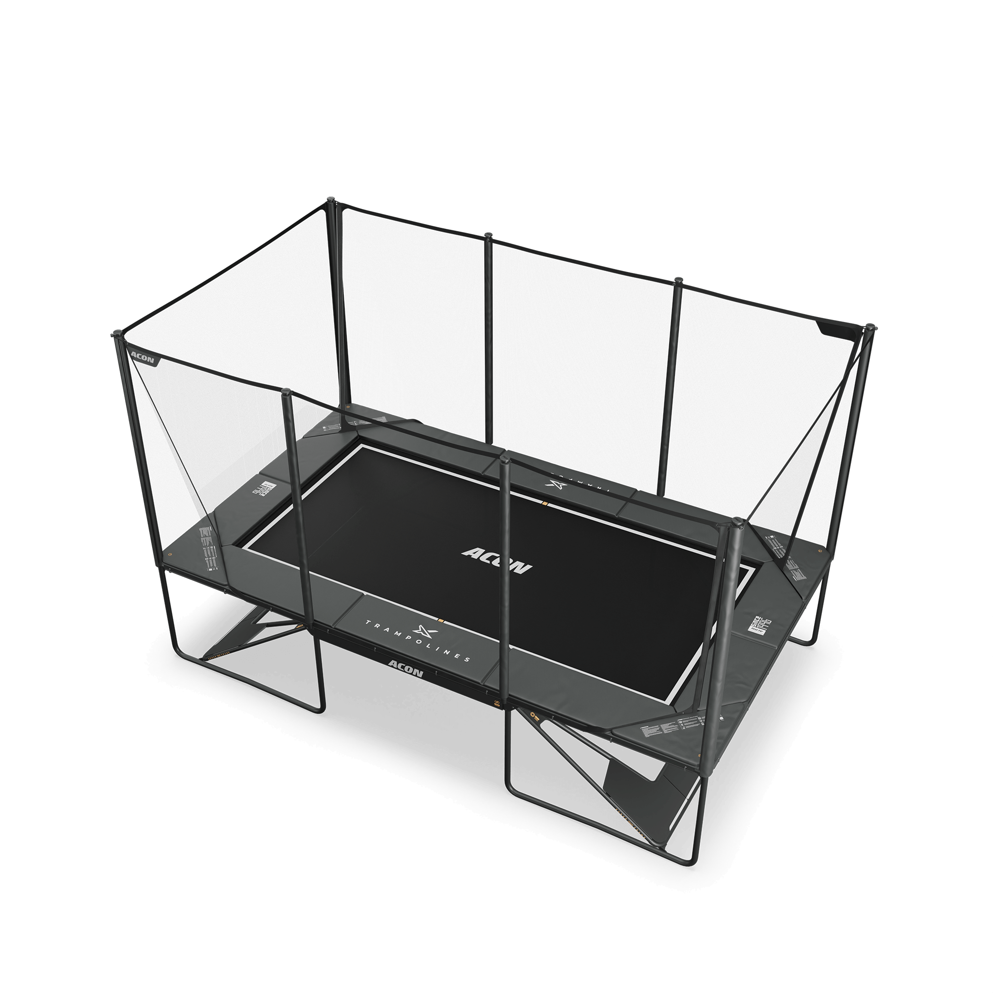 ACON X 17ft Rectangular Trampoline with Net and Ladder, Black.
