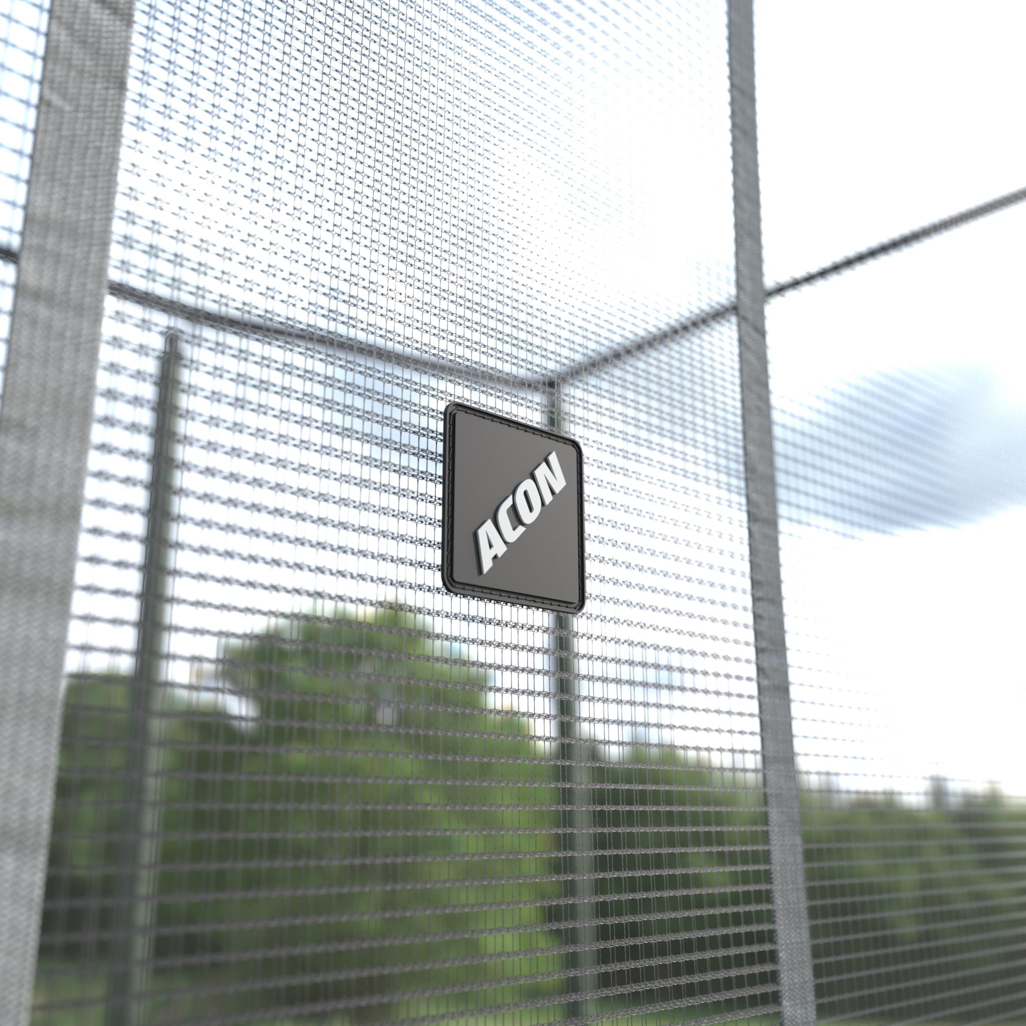 A close-up image of the trampoline enclosure by ACON for its rectangular trampoline.