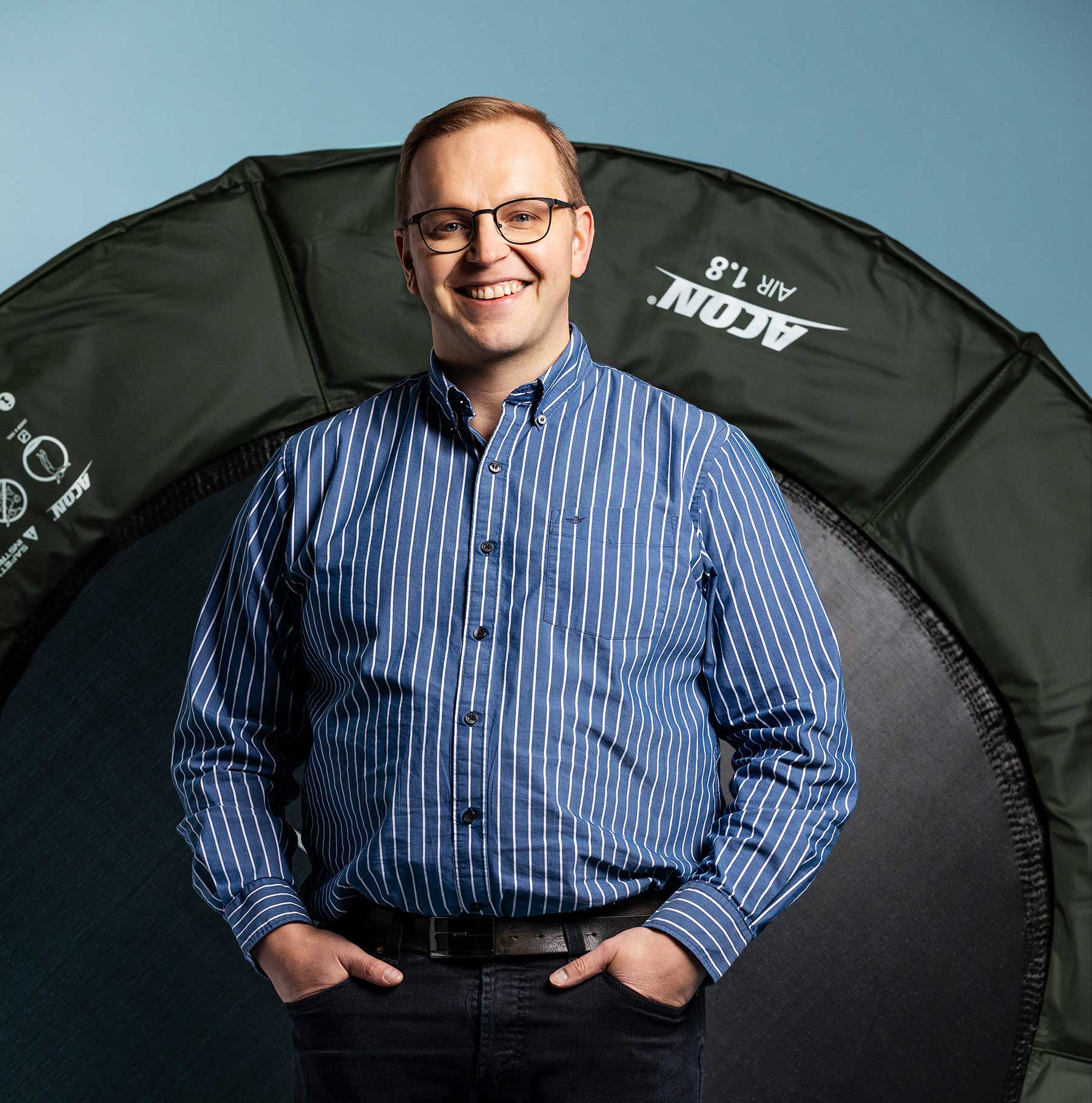 An image of Markus Lohi, the R&D Director at ACON, with trampoline in the background.