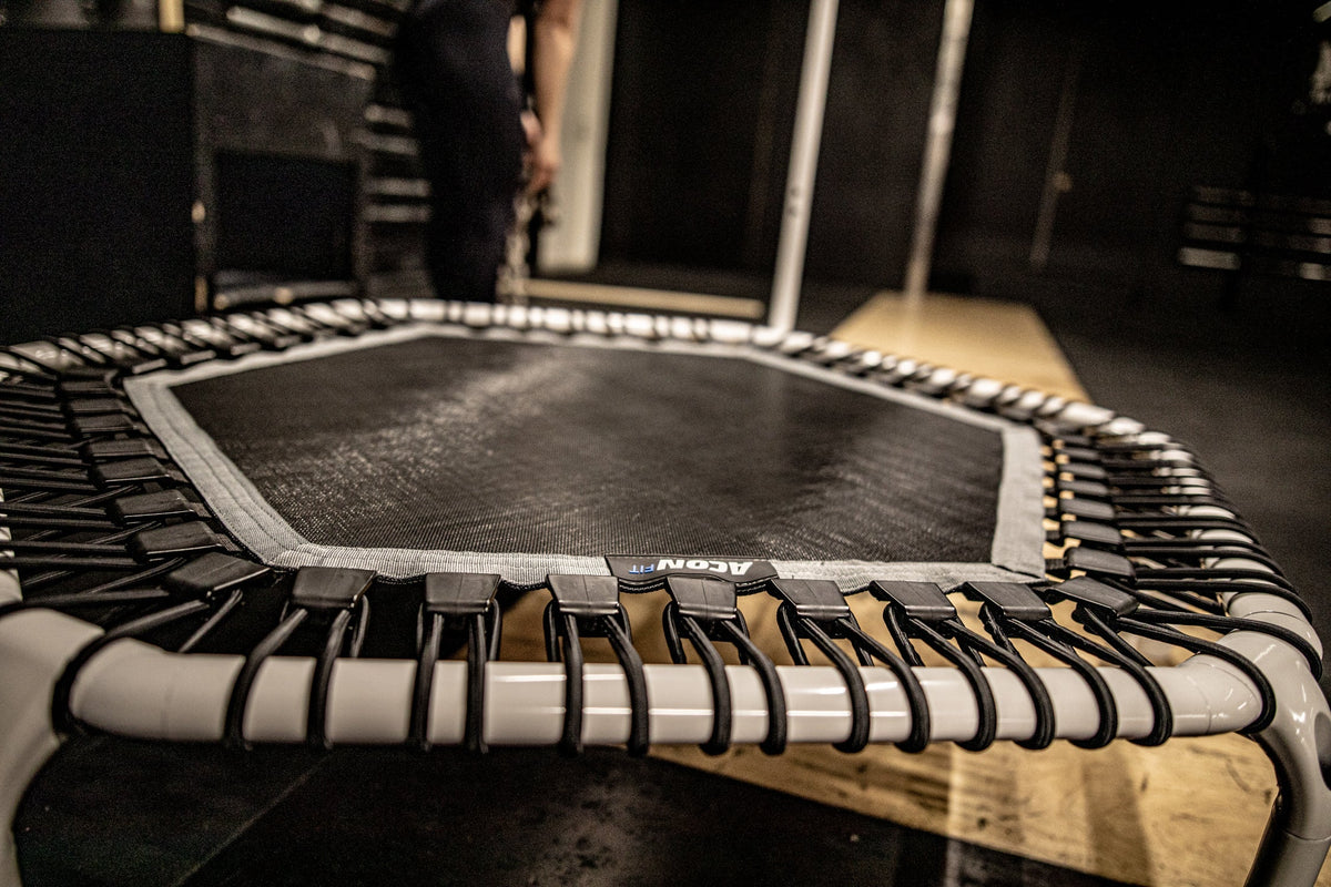 A closeup image of ACON rebounder trampoline in hexagonal shape