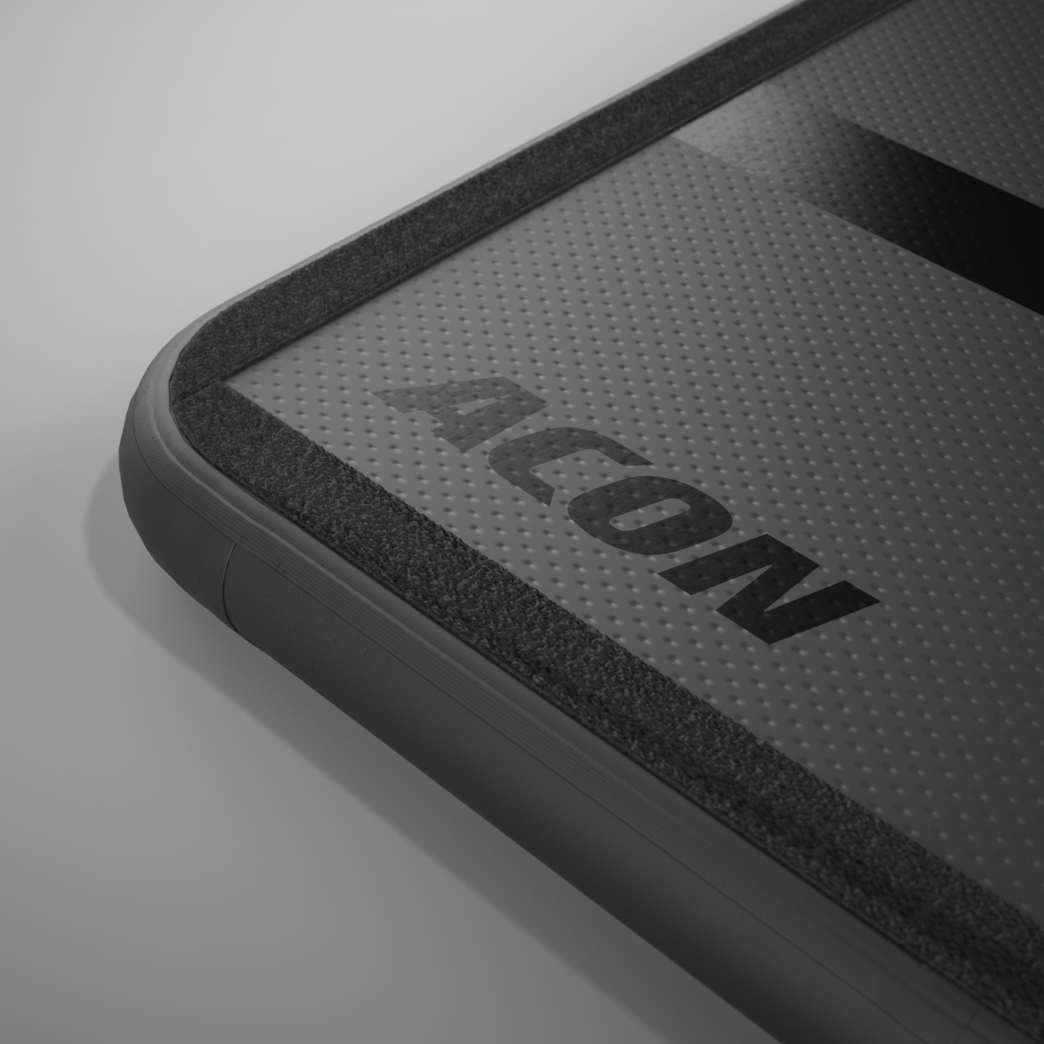 A Black Edition Acon Airtrack 10ft Tumbling Mat product image against a white background - A close up of the logo