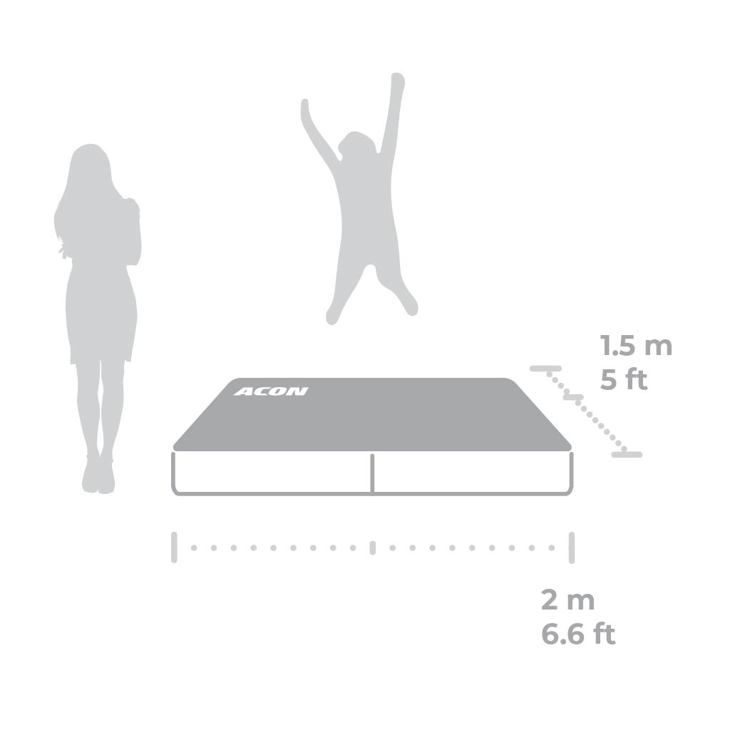 Acon Foldable Crash Mat size illustration, side view 1.5m wide x 2m long