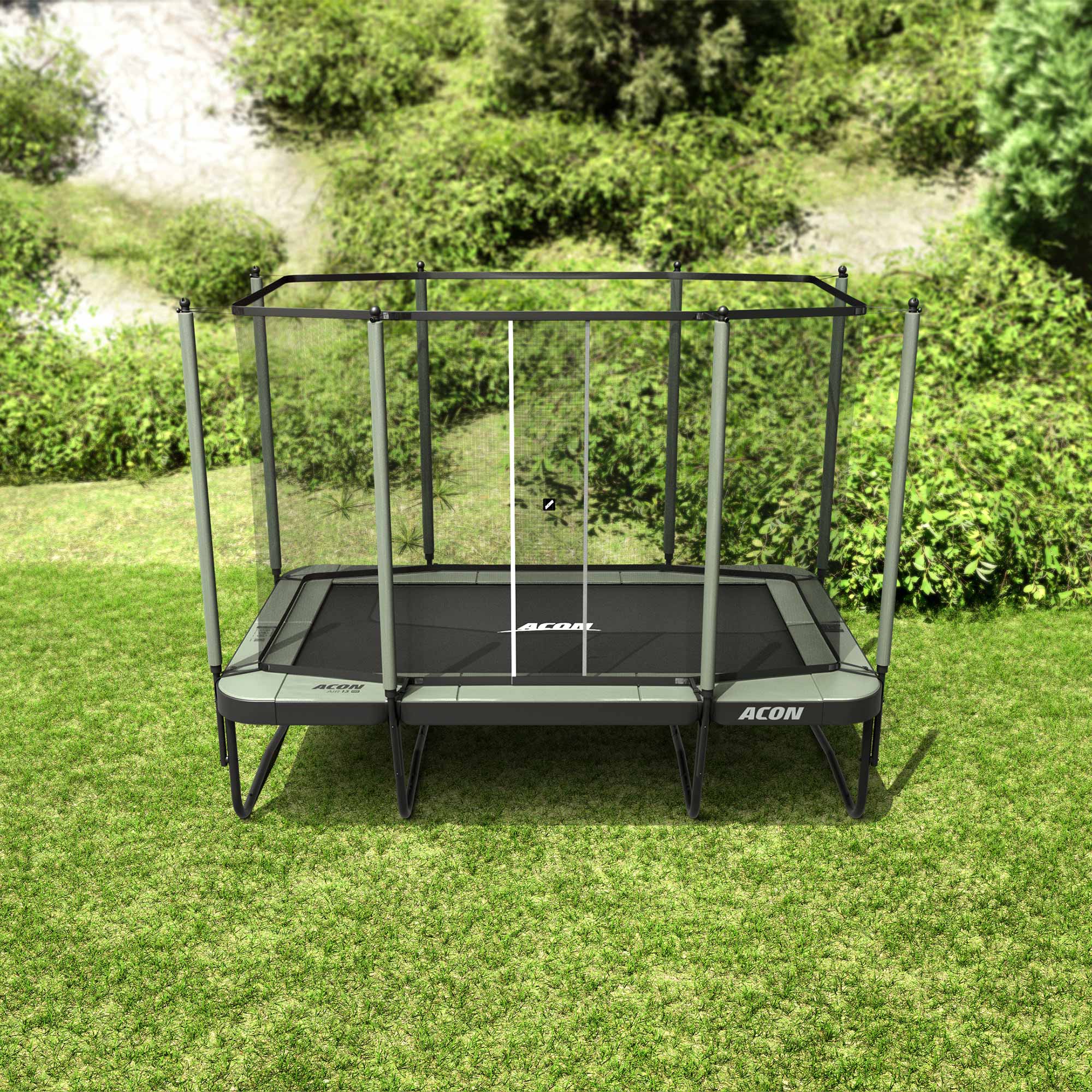 ACON Air 13 Sport HD Trampoline with enclosure and ladder on lawn.