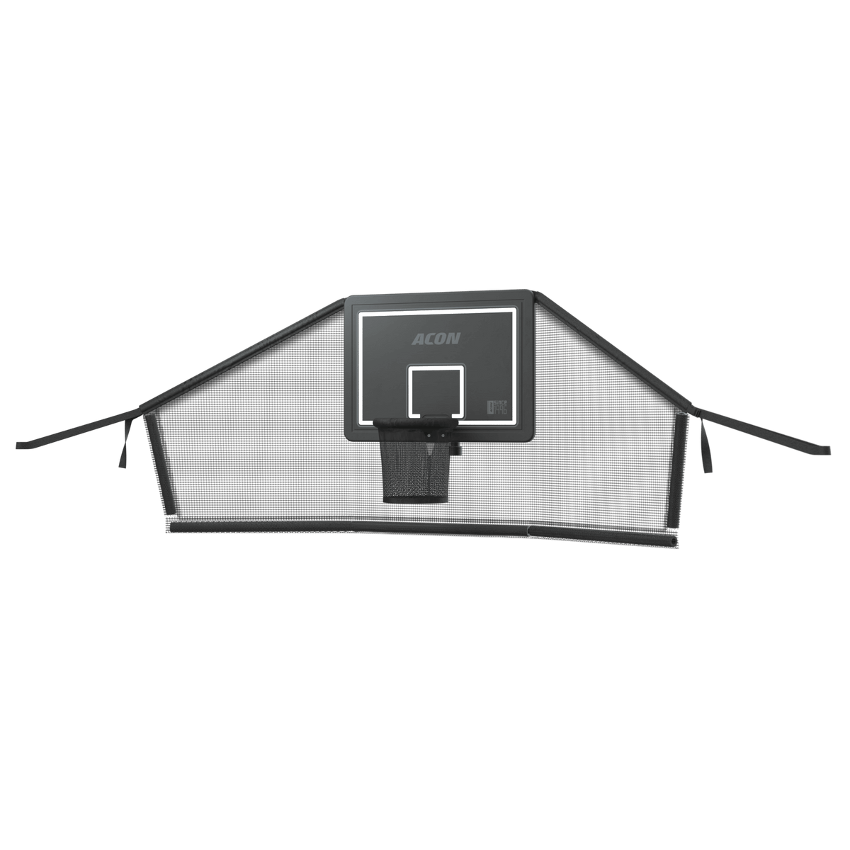 Product image of the Acon Trampoline Hoop for a round trampoline and its Back Net shot against a white background.