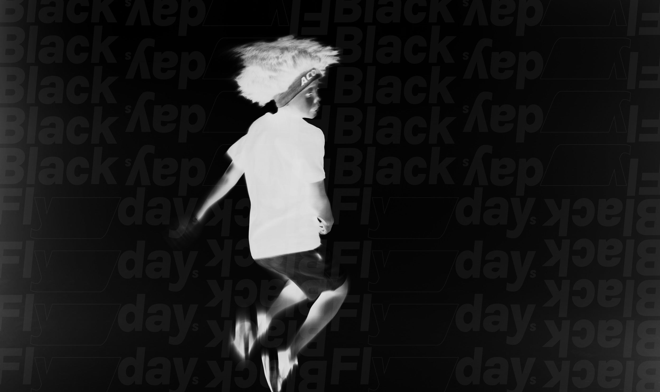 Trampolines Black Friday, black-and-white campaign image with the text Black Flyday.