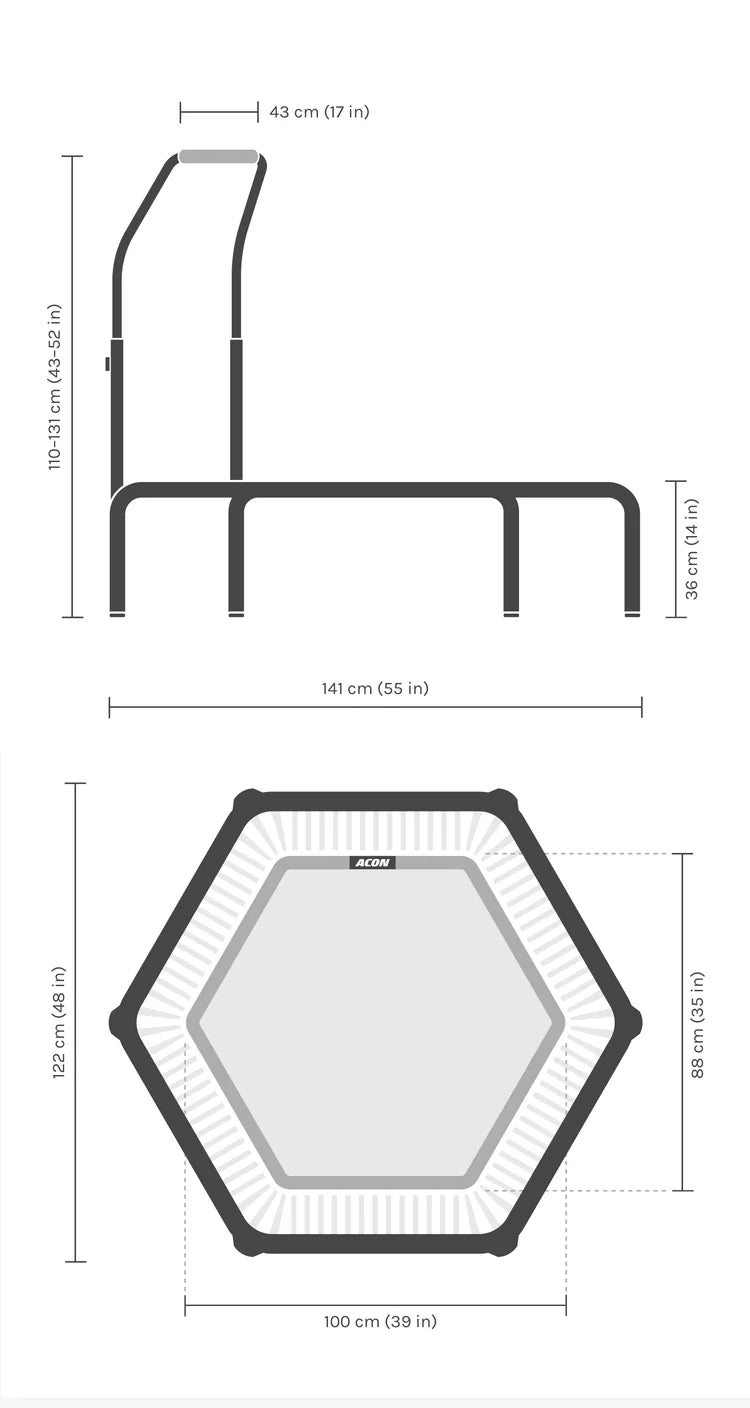 Dimensions of the hexagonal Acon FIT Active trampoline.