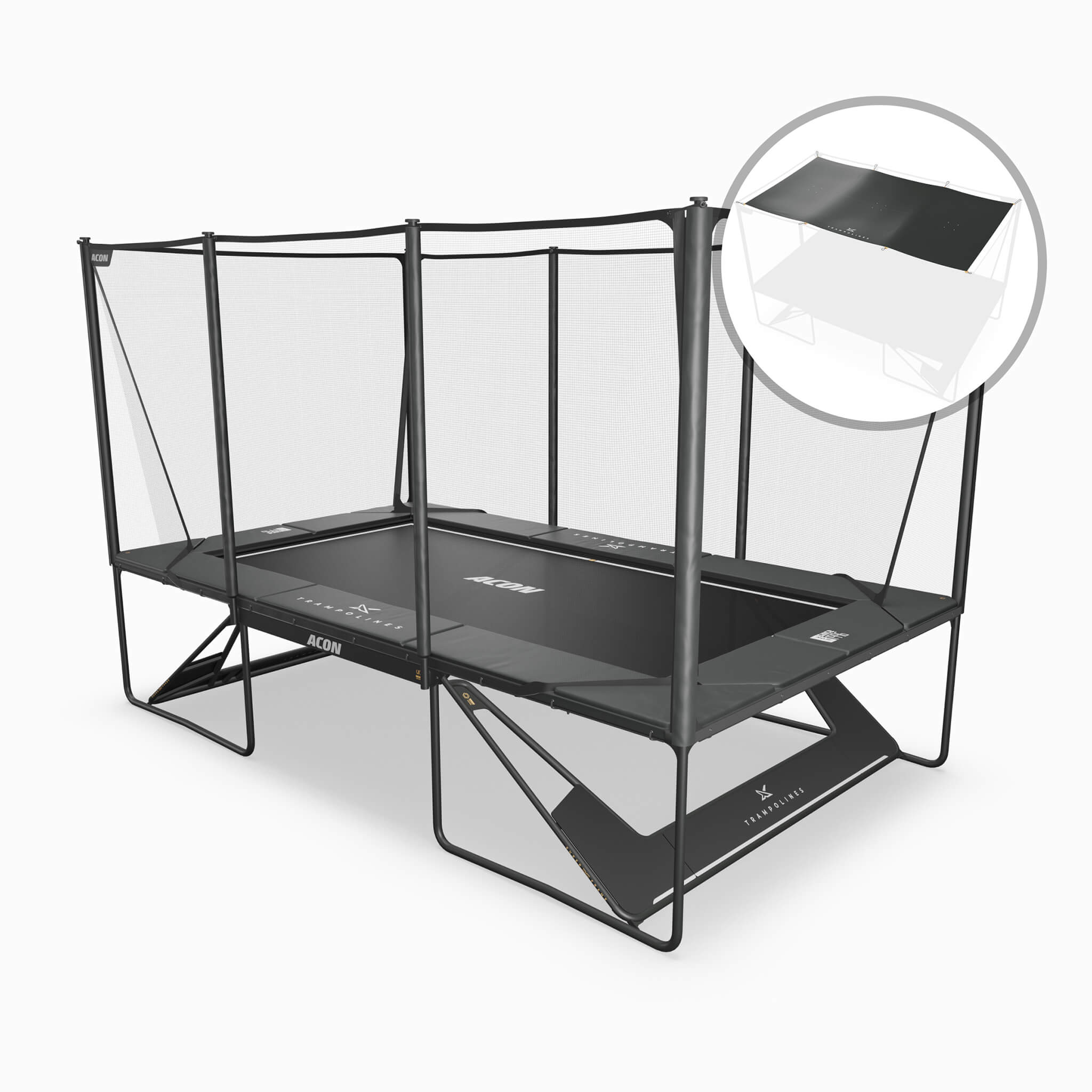 ACON X 17ft Rectangular Trampoline with Net and Ladder, Black and Shade. & 10111-X-BL