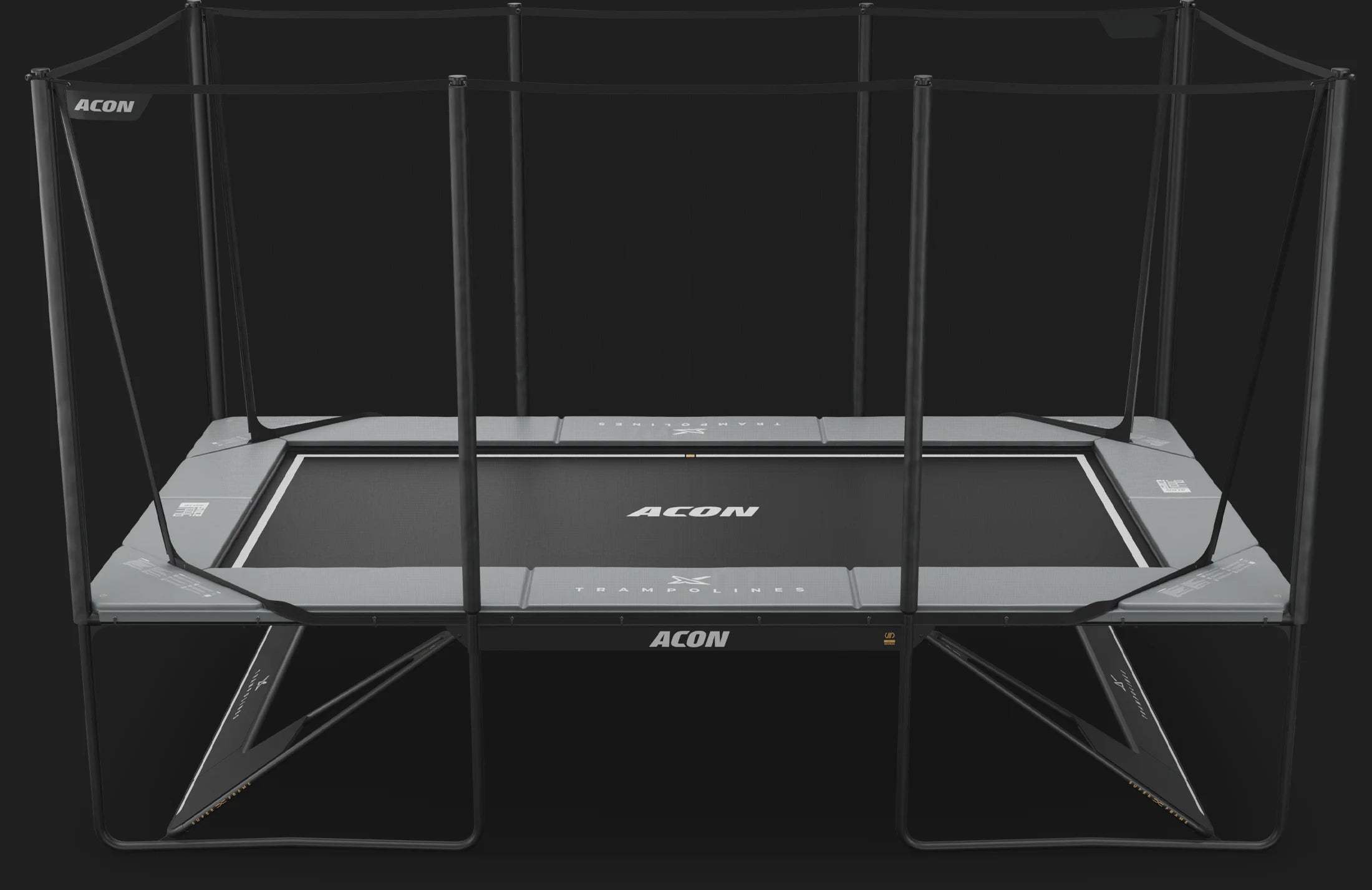 Acon X 17 Trampoline with safety net on a black background.