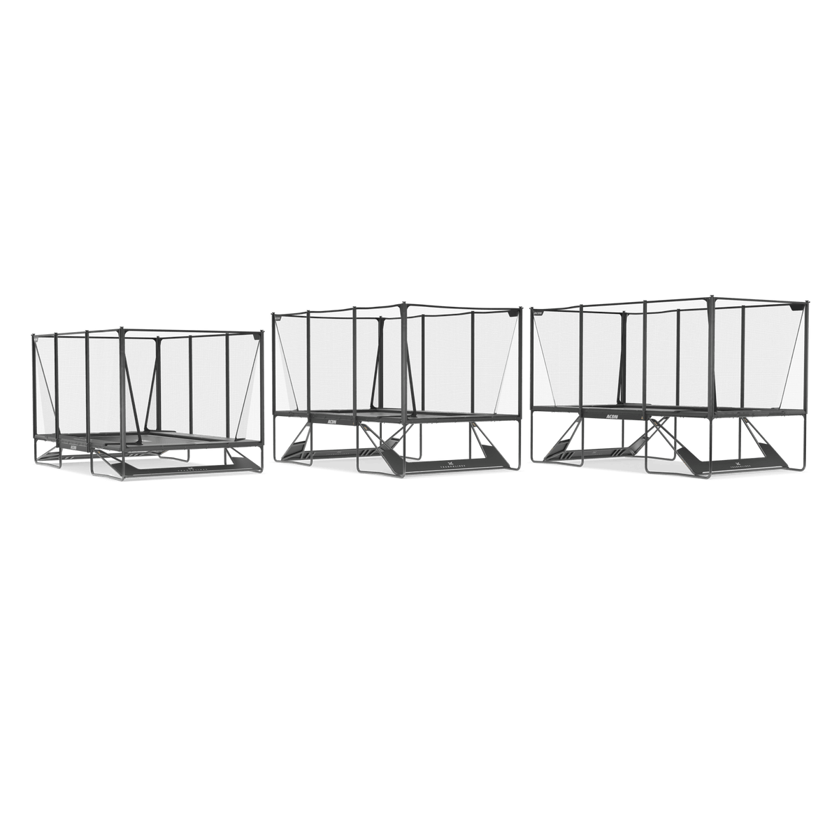 Three Acon X Trampolines installed to different heights with Height Kit.