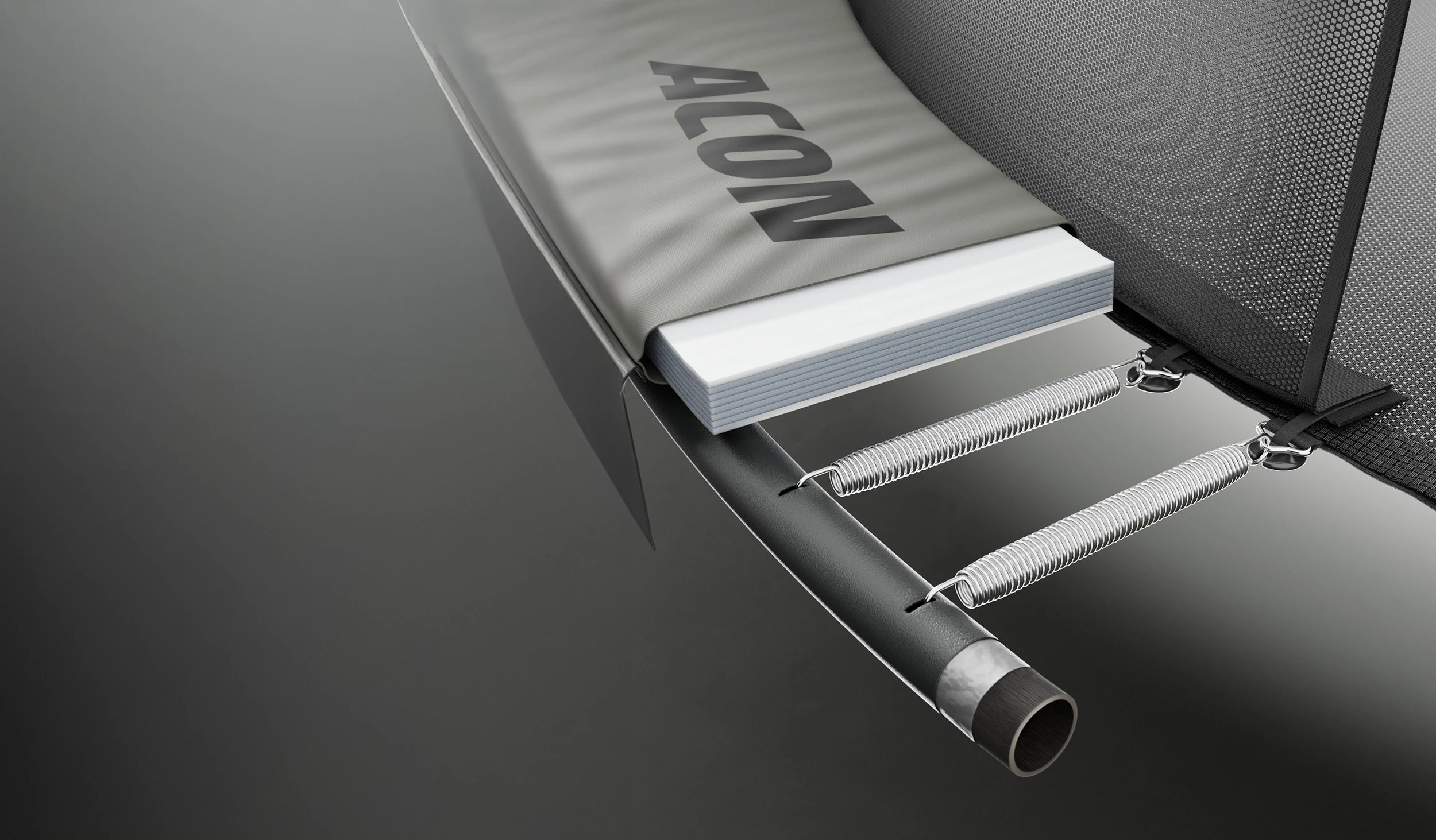 Cross-sectional image of an Acon Air trampoline frame tube and 3 cm thick safety padding.