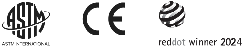 ASTM, CE and Red Dot logos.