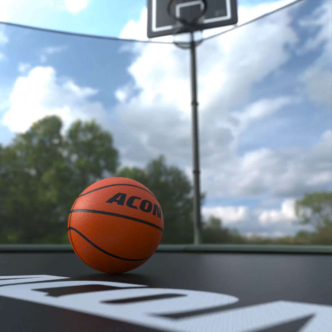 Basketball hoop's ball on trampoline mat