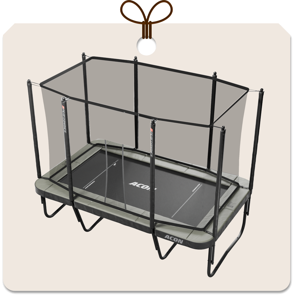 Gift package card with an image of Acon 13HD PRO Trampoline with net.