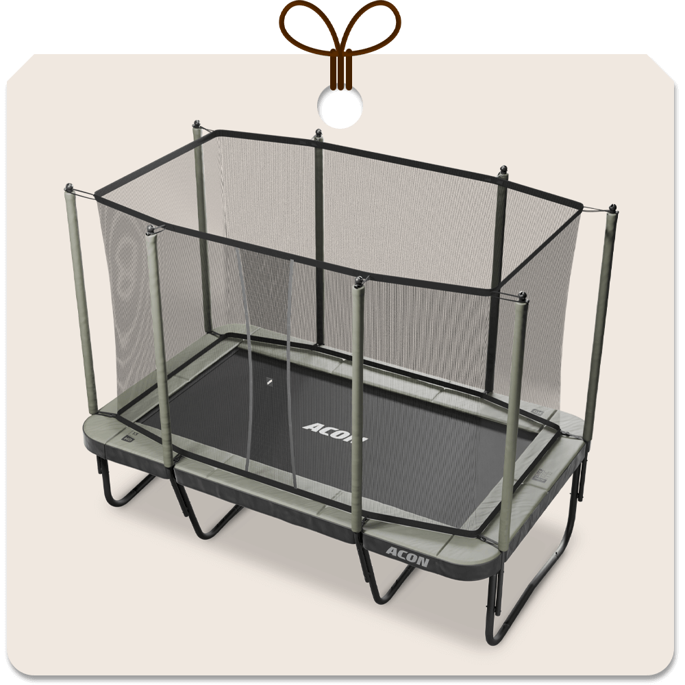 Gift package card with an image of Acon 13HD Trampoline with net.