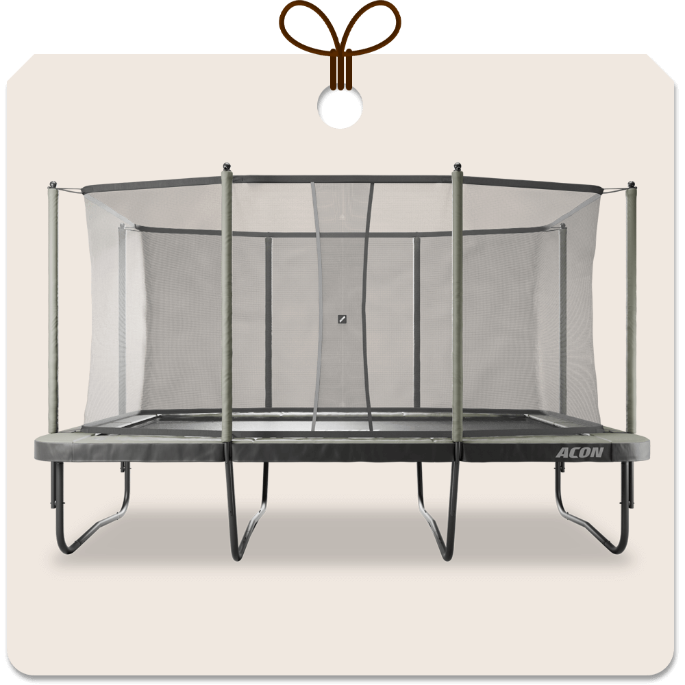 Gift package card with an image of Acon 16 HD Trampoline with net.