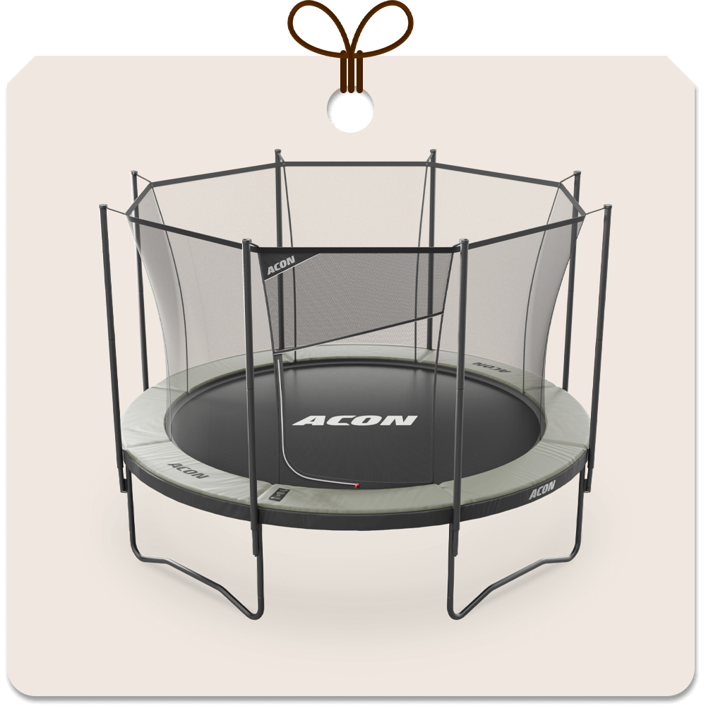 Gift package card with an image of Acon Air 3,7m Trampoline with net.
