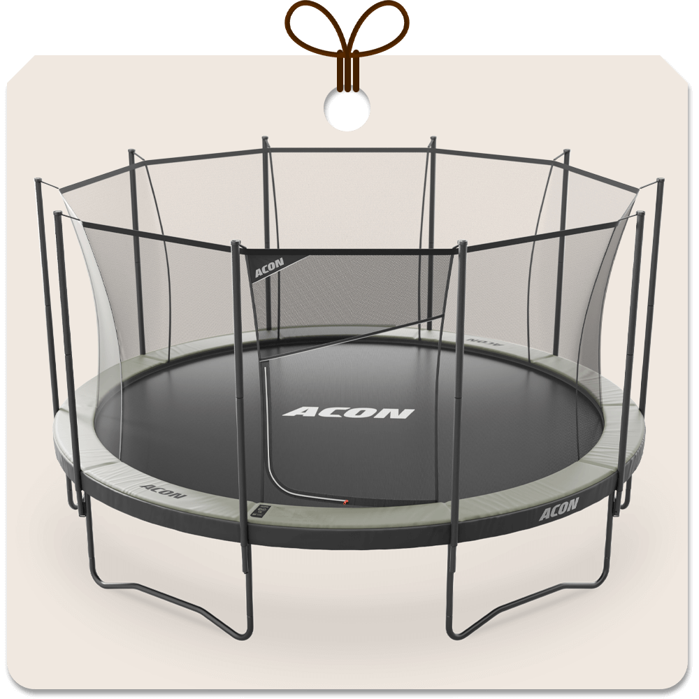 Gift package card with an image of Acon Air 4,6m Trampoline with net.