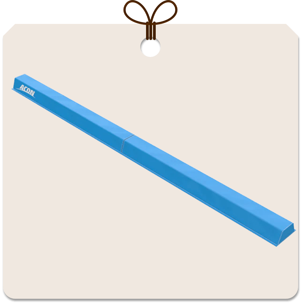 Gift package card with an image of blue Acon balance beam.