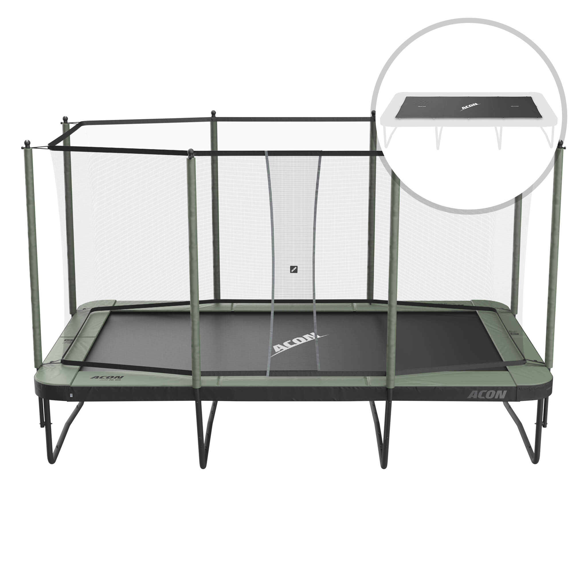 Acon Air 16 Sport HD Rectangular Trampoline with Net and Ladder and Weather Cover.