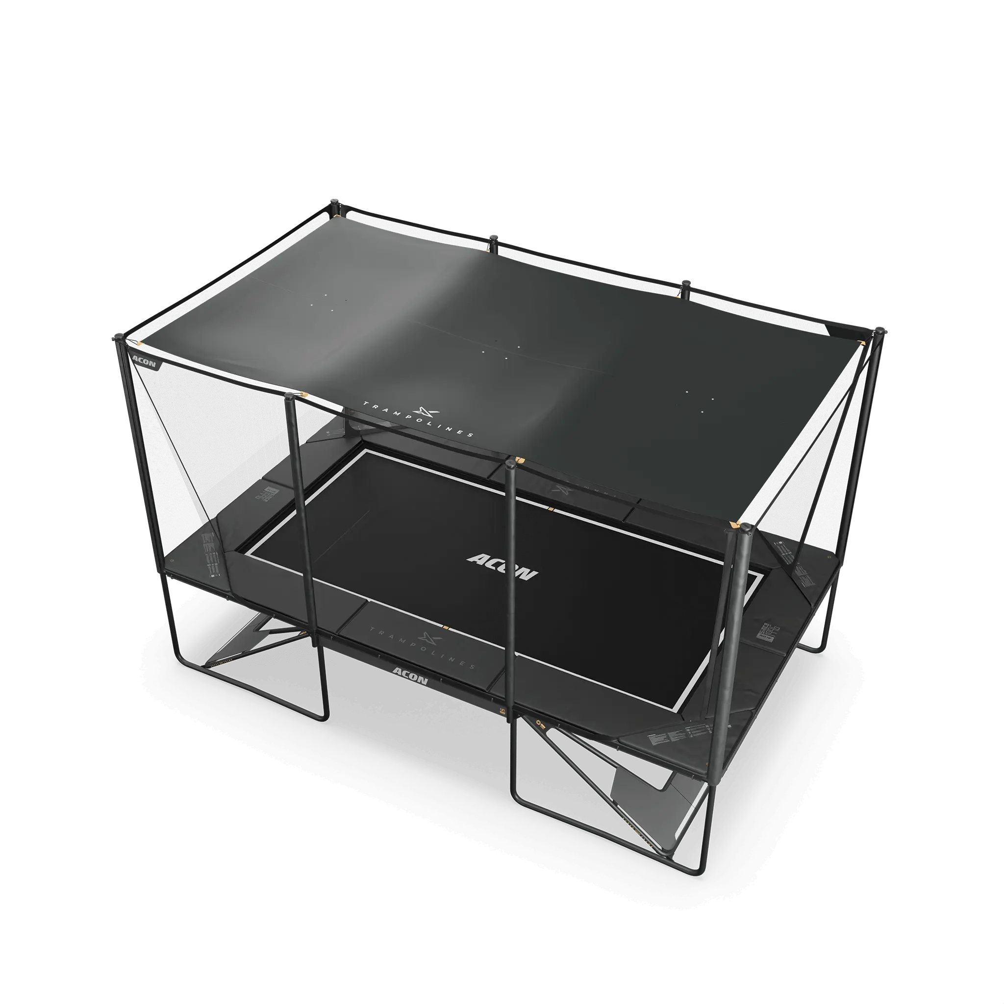 ACON X Shade for 17ft Rectangular Trampoline, dark side up.