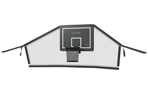 Product image of the Acon Trampoline Hoop for a round trampoline and its Back Net shot against a white background.