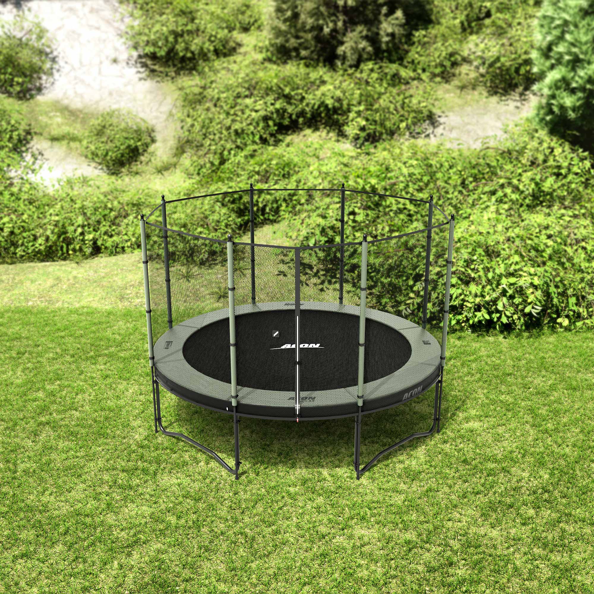 ACON Air 3,7m Trampoline with Standard Enclosure in the backyard.