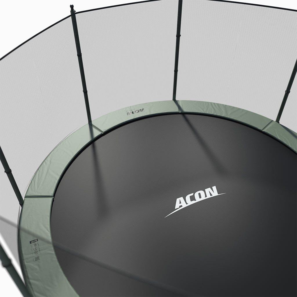 Detail of Acon trampoline with standard enclosure.