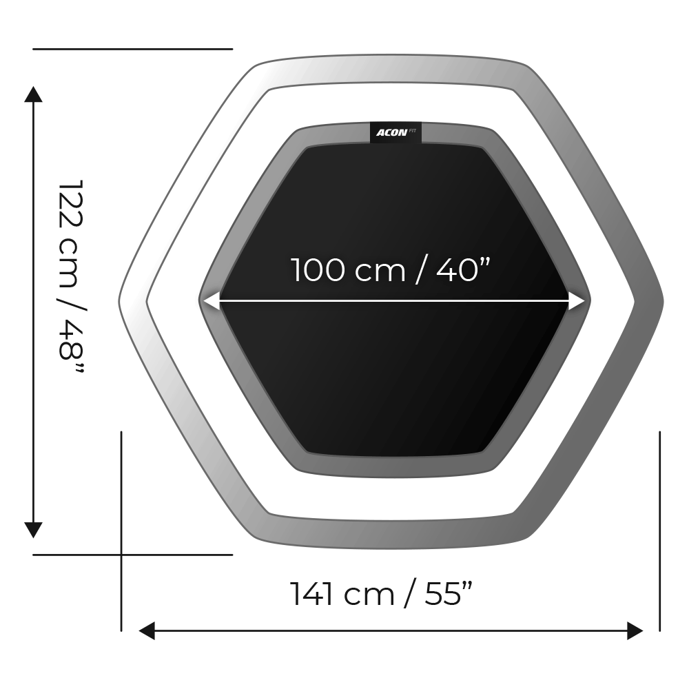 Size of ACON FIT Trampoline, Hexagon.